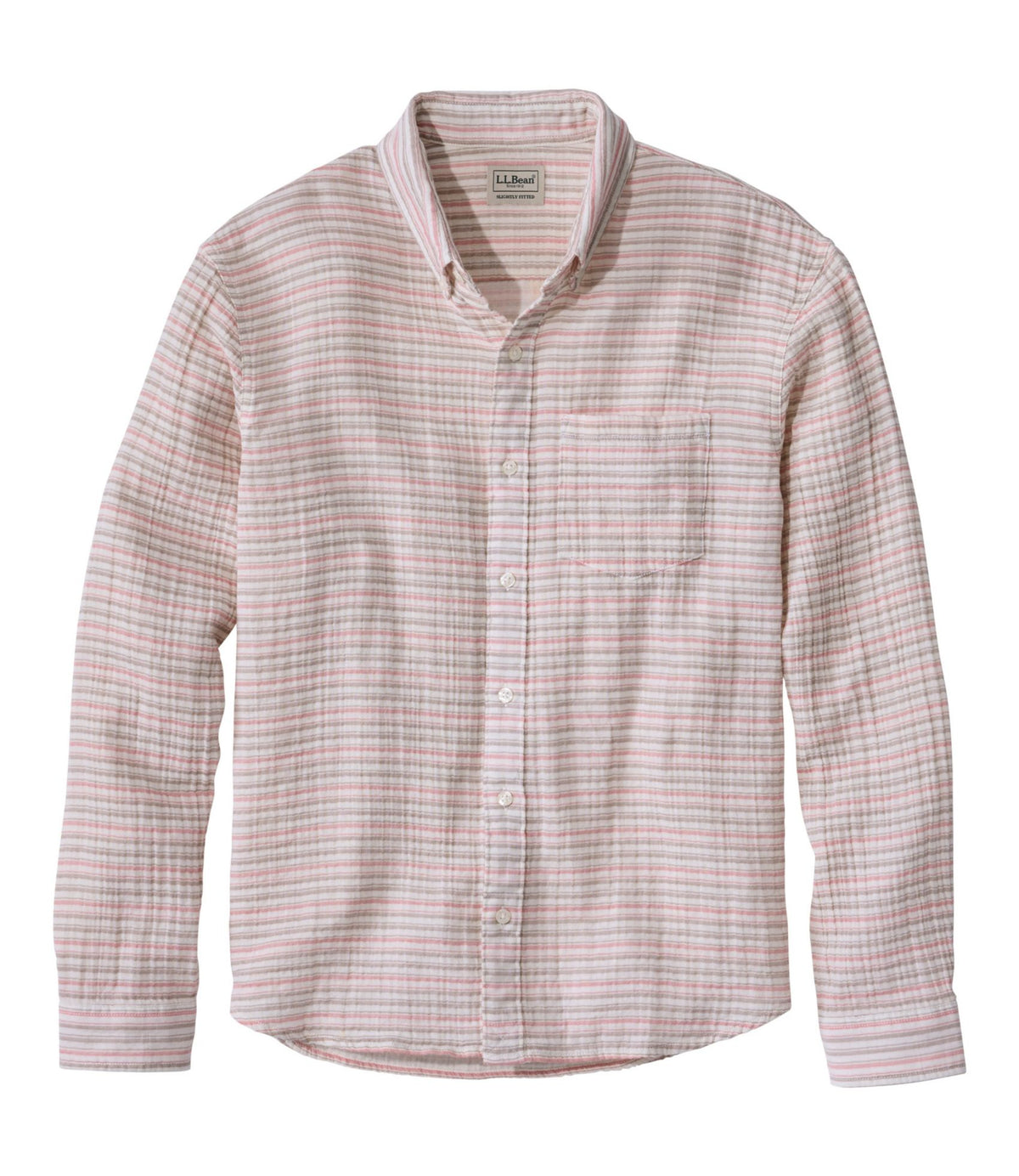 L.L.Bean Men's Cloud Gauze Shirt, Long-Sleeve, Slightly Fitted Untucked Fit Bone Multi Stripe