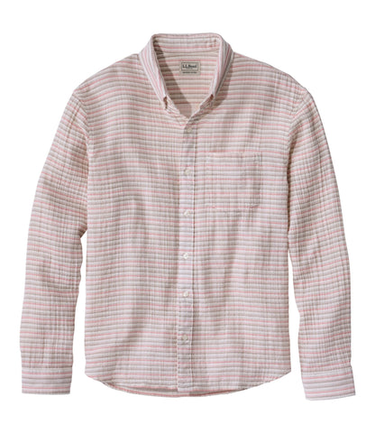 L.L.Bean Men's Cloud Gauze Shirt, Long-Sleeve, Slightly Fitted Untucked Fit Bone Multi Stripe