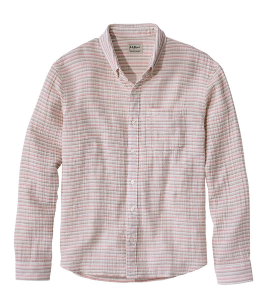 L.L.Bean Men's Cloud Gauze Shirt, Long-Sleeve, Slightly Fitted Untucked Fit Bone Multi Stripe