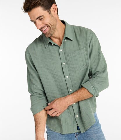 L.L.Bean Men's Cloud Gauze Shirt, Long-Sleeve, Slightly Fitted Untucked Fit Bone Multi Stripe