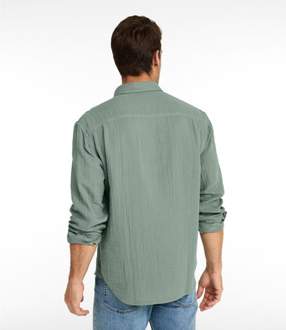 L.L.Bean Men's Cloud Gauze Shirt, Long-Sleeve, Slightly Fitted Untucked Fit Bone Multi Stripe