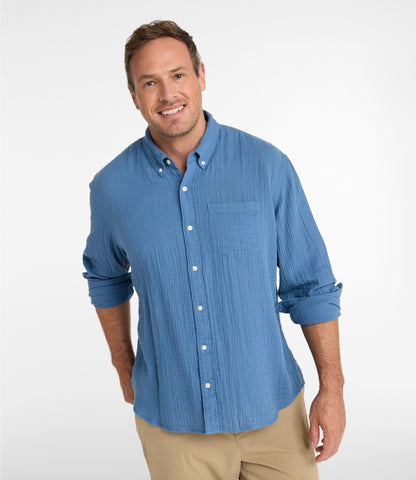 L.L.Bean Men's Cloud Gauze Shirt, Long-Sleeve, Slightly Fitted Untucked Fit Bone Multi Stripe