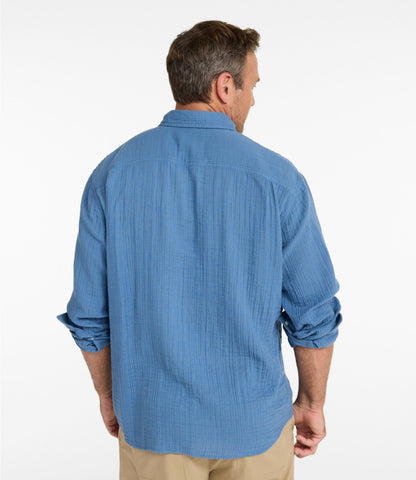 L.L.Bean Men's Cloud Gauze Shirt, Long-Sleeve, Slightly Fitted Untucked Fit Bone Multi Stripe