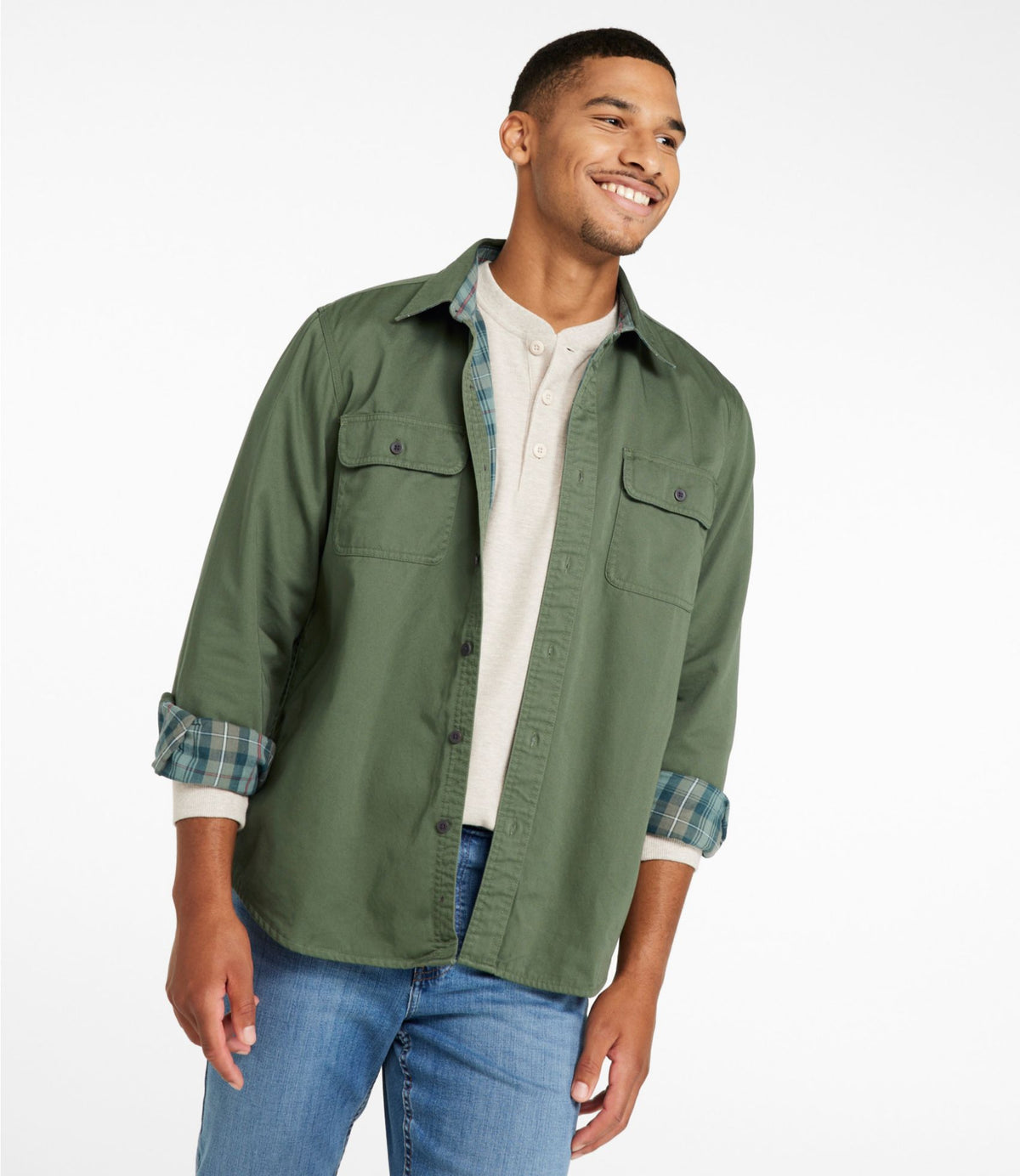 L.L.Bean Men's Flannel-Lined Hurricane Shirt Deepest Brown