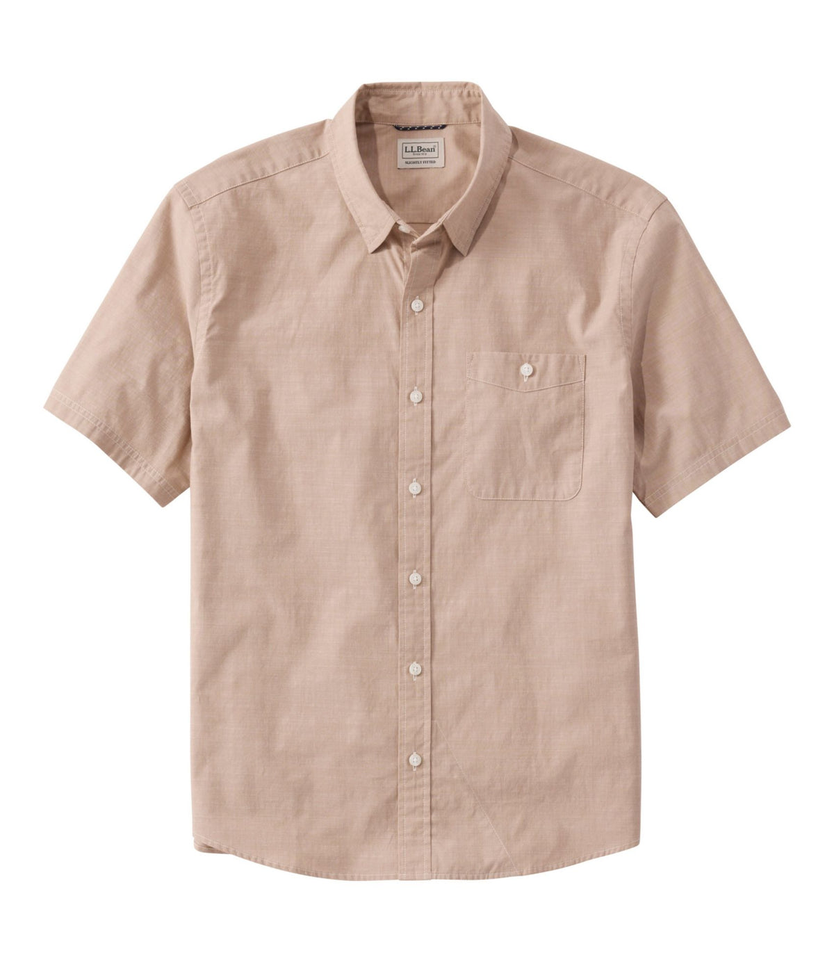 L.L.Bean Men's Comfort Stretch Performance® Chambray Shirt, Short-Sleeve, Slightly Fitted Untucked Fit Camel Brown