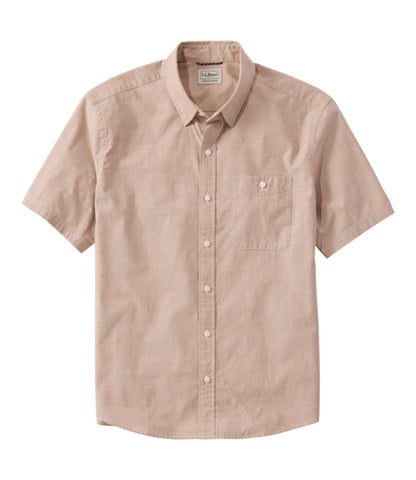 L.L.Bean Men's Comfort Stretch Performance® Chambray Shirt, Short-Sleeve, Slightly Fitted Untucked Fit Camel Brown