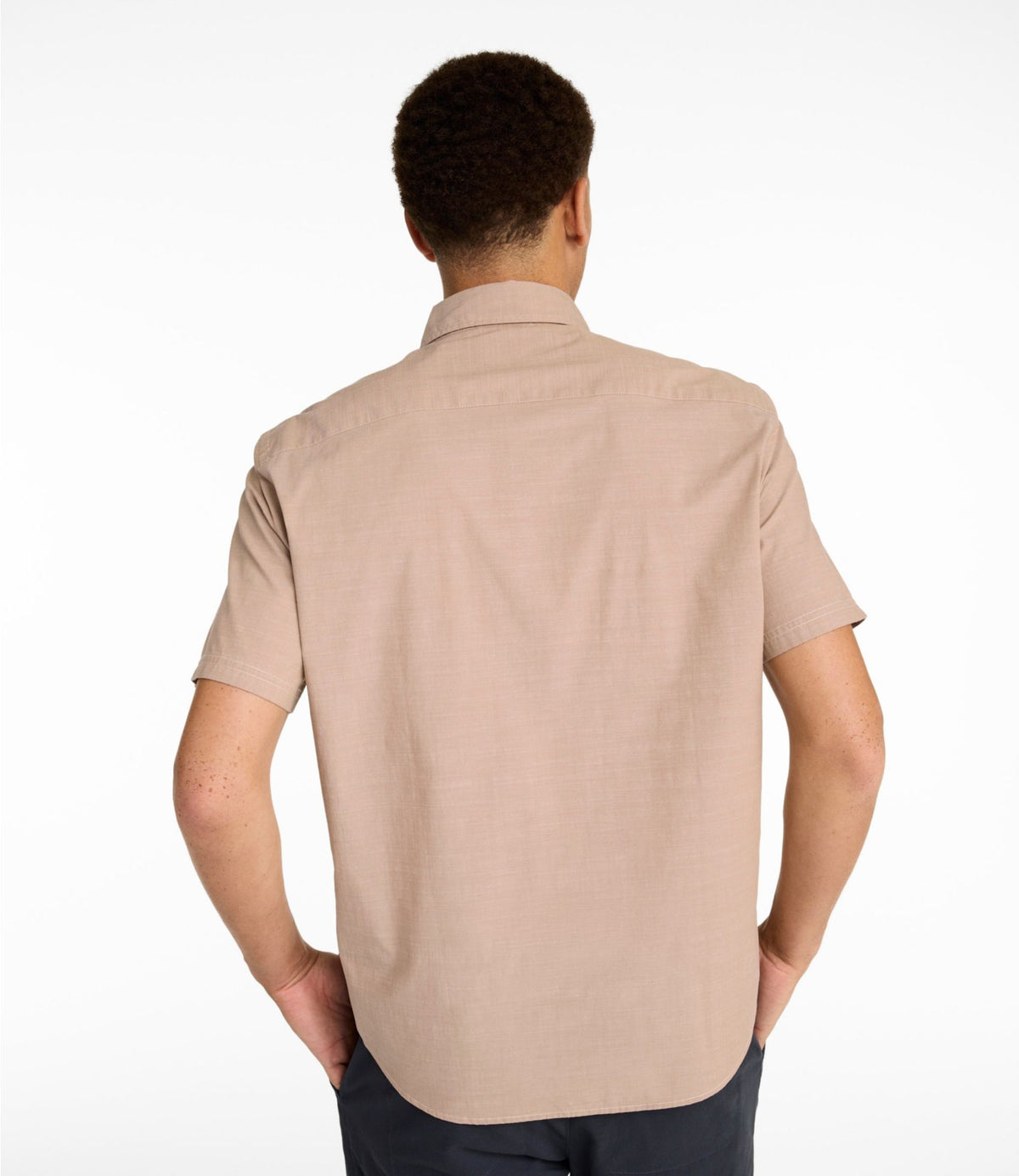 L.L.Bean Men's Comfort Stretch Performance® Chambray Shirt, Short-Sleeve, Slightly Fitted Untucked Fit Camel Brown
