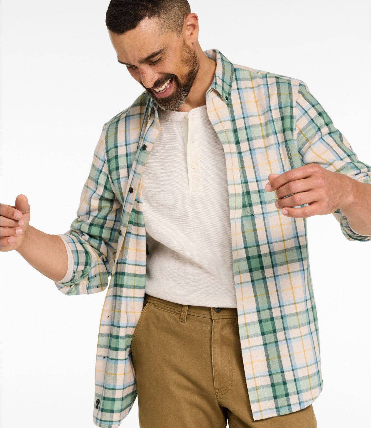L.L.Bean Men's Scotch Plaid Flannel Shirt, Slightly Fitted Bean of Freeport Green