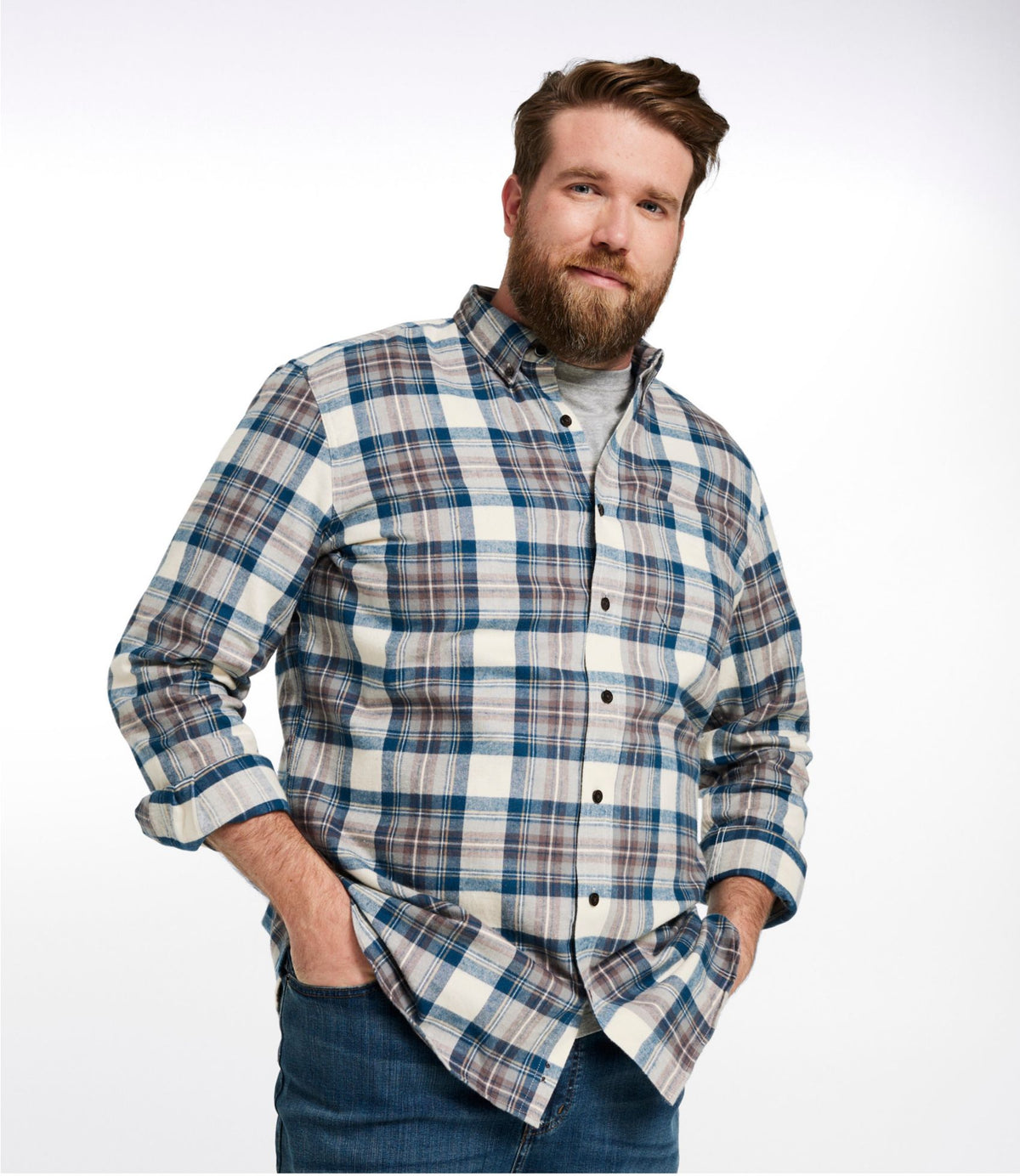 L.L.Bean Men's Scotch Plaid Flannel Shirt, Slightly Fitted Bean of Freeport Green