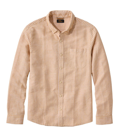 L.L.Bean Men's Signature Wharfside Linen Blend Shirt Canyon Khaki Stripe