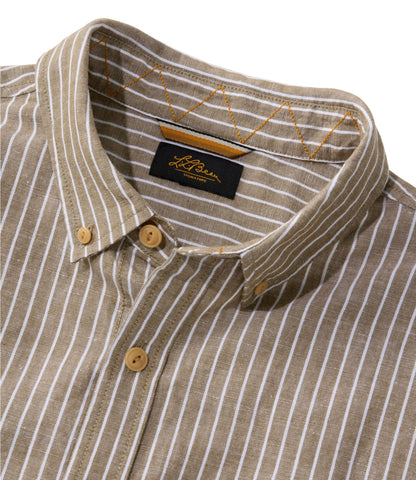 L.L.Bean Men's Signature Wharfside Linen Blend Shirt Canyon Khaki Stripe