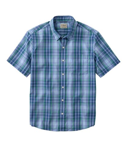 L.L.Bean Men's Comfort Stretch Performance® Shirt, Short-Sleeve, Slightly Fitted Untucked Fit, Plaid Blue Tide