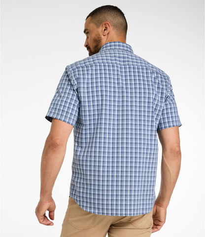 L.L.Bean Men's Comfort Stretch Performance® Shirt, Short-Sleeve, Slightly Fitted Untucked Fit, Plaid Blue Tide