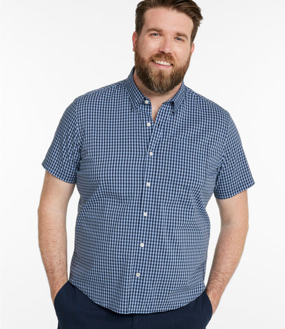 L.L.Bean Men's Comfort Stretch Performance® Shirt, Short-Sleeve, Slightly Fitted Untucked Fit, Plaid Blue Tide
