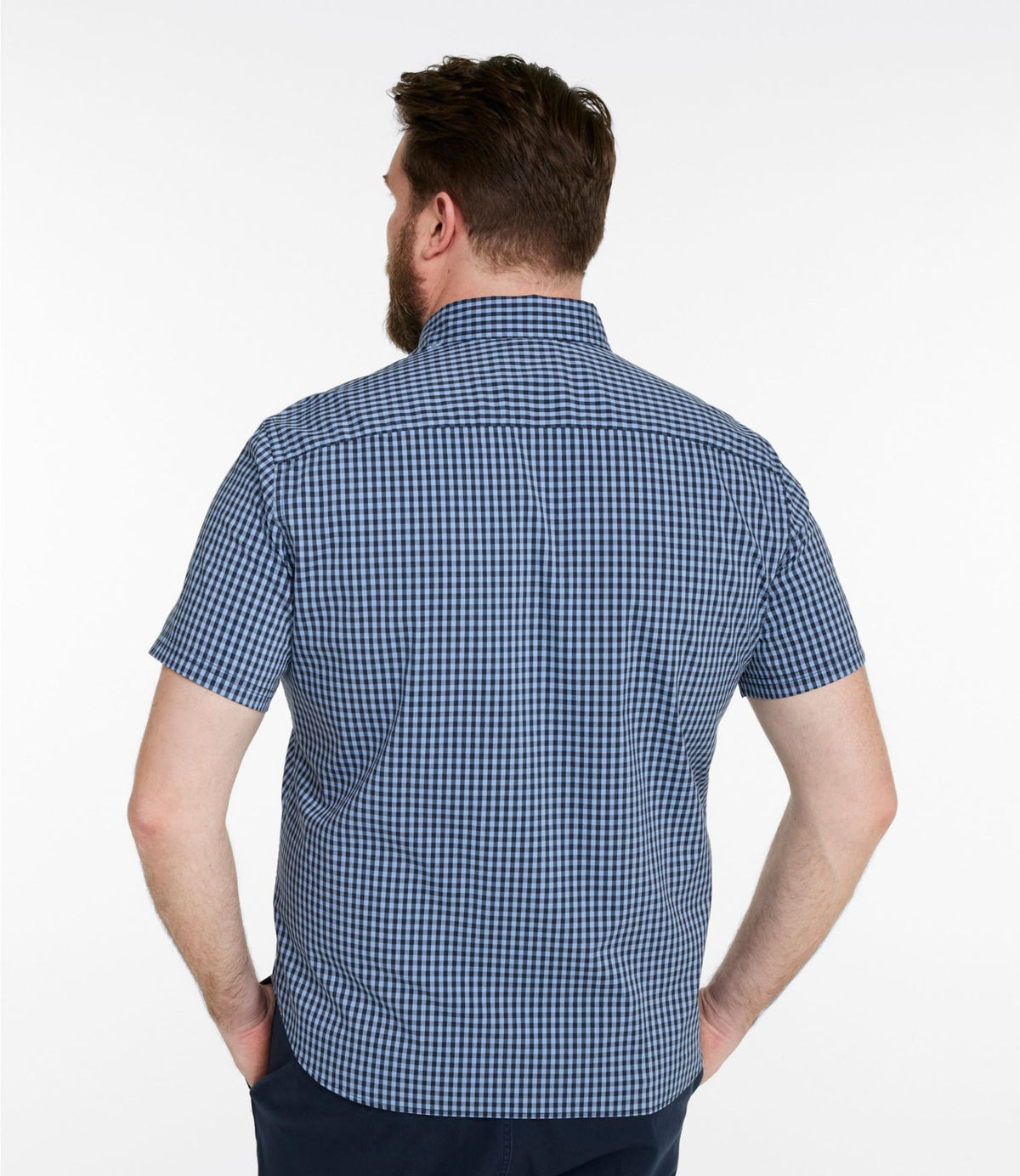 L.L.Bean Men's Comfort Stretch Performance® Shirt, Short-Sleeve, Slightly Fitted Untucked Fit, Plaid Blue Tide