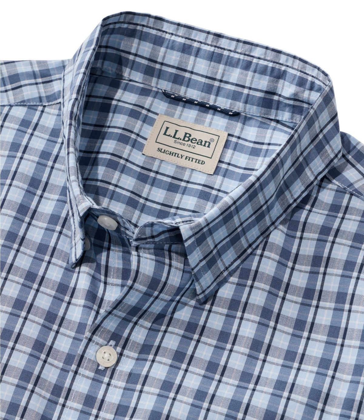 L.L.Bean Men's Comfort Stretch Performance® Shirt, Short-Sleeve, Slightly Fitted Untucked Fit, Plaid Blue Tide