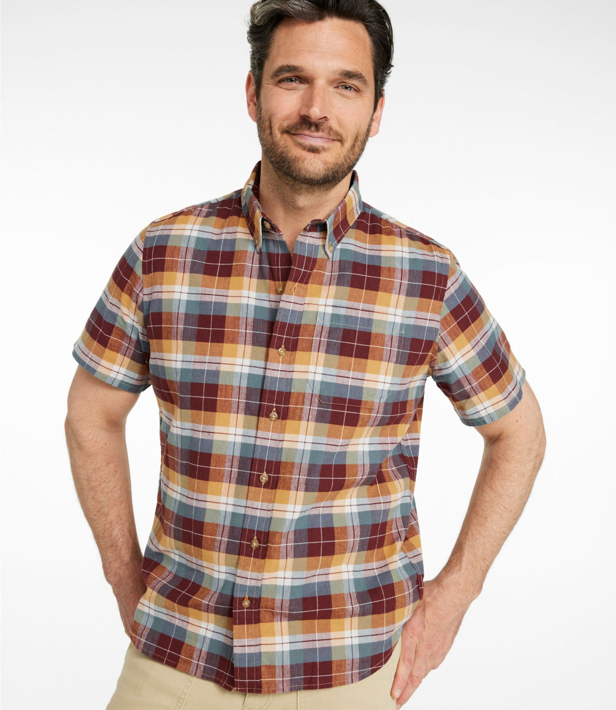 L.L.Bean Men's Stonecoast Hemp Shirt, Short-Sleeve, Slightly Fitted Untucked Fit