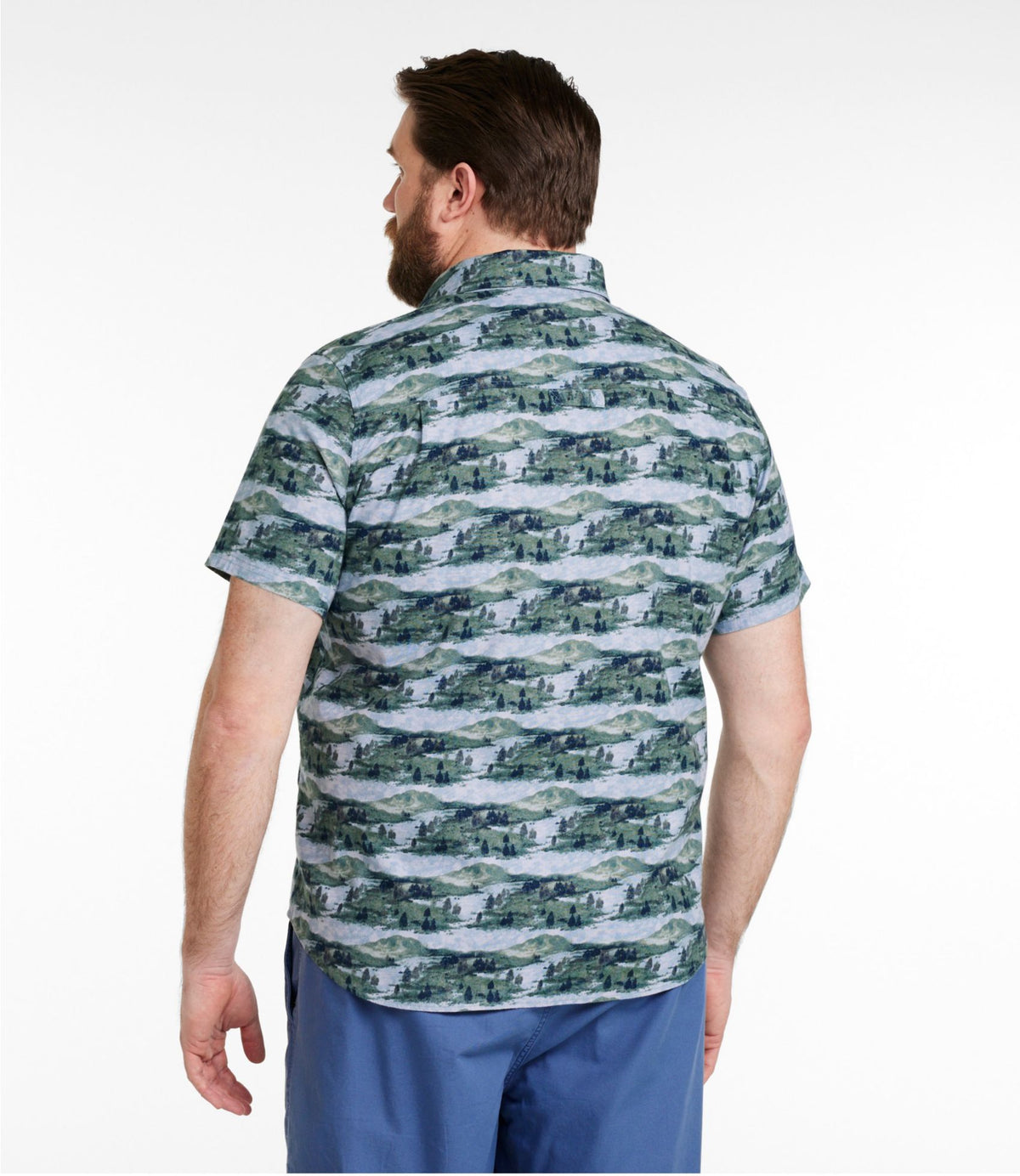 L.L.Bean Men's Stonecoast Hemp Shirt, Short-Sleeve, Slightly Fitted Untucked Fit, Print Bone Fish and Flies