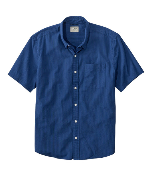 L.L.Bean Men's Comfort Stretch Performance® Seersucker Shirt, Short-Sleeve, Slightly Fitted Untucked Fit, Stripe Classic Navy