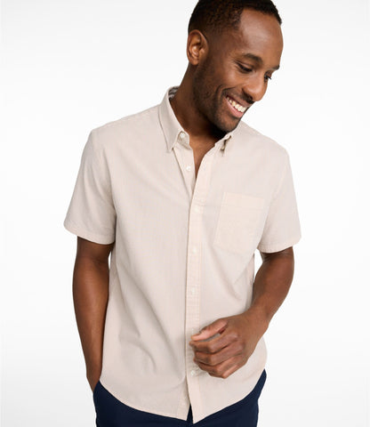 L.L.Bean Men's Comfort Stretch Performance® Seersucker Shirt, Short-Sleeve, Slightly Fitted Untucked Fit, Stripe Classic Navy