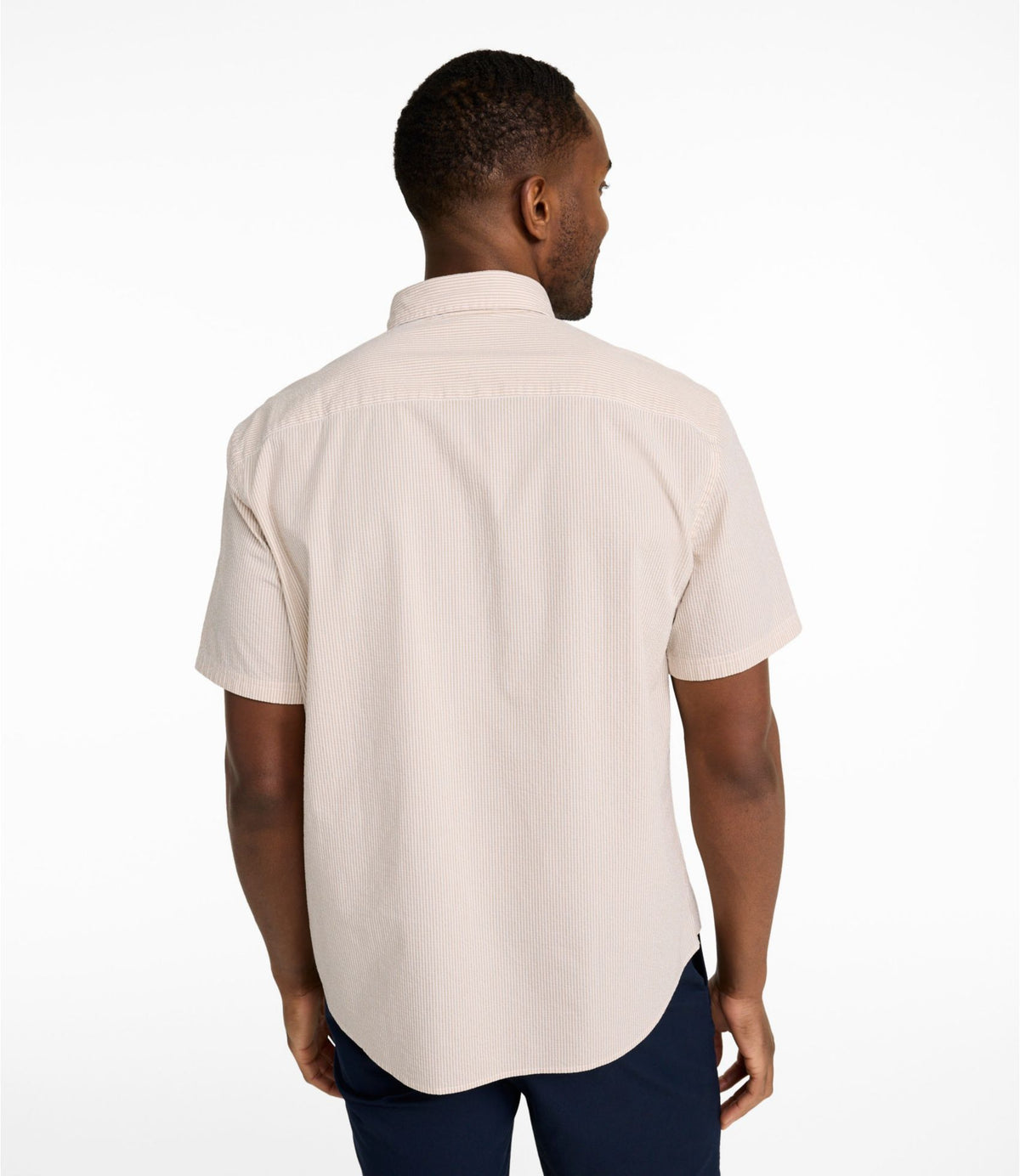 L.L.Bean Men's Comfort Stretch Performance® Seersucker Shirt, Short-Sleeve, Slightly Fitted Untucked Fit, Stripe Classic Navy