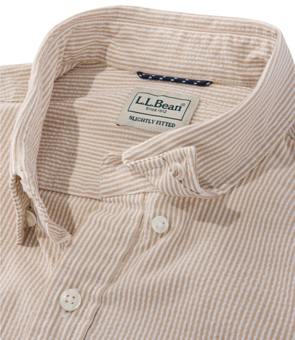 L.L.Bean Men's Comfort Stretch Performance® Seersucker Shirt, Short-Sleeve, Slightly Fitted Untucked Fit, Stripe Classic Navy