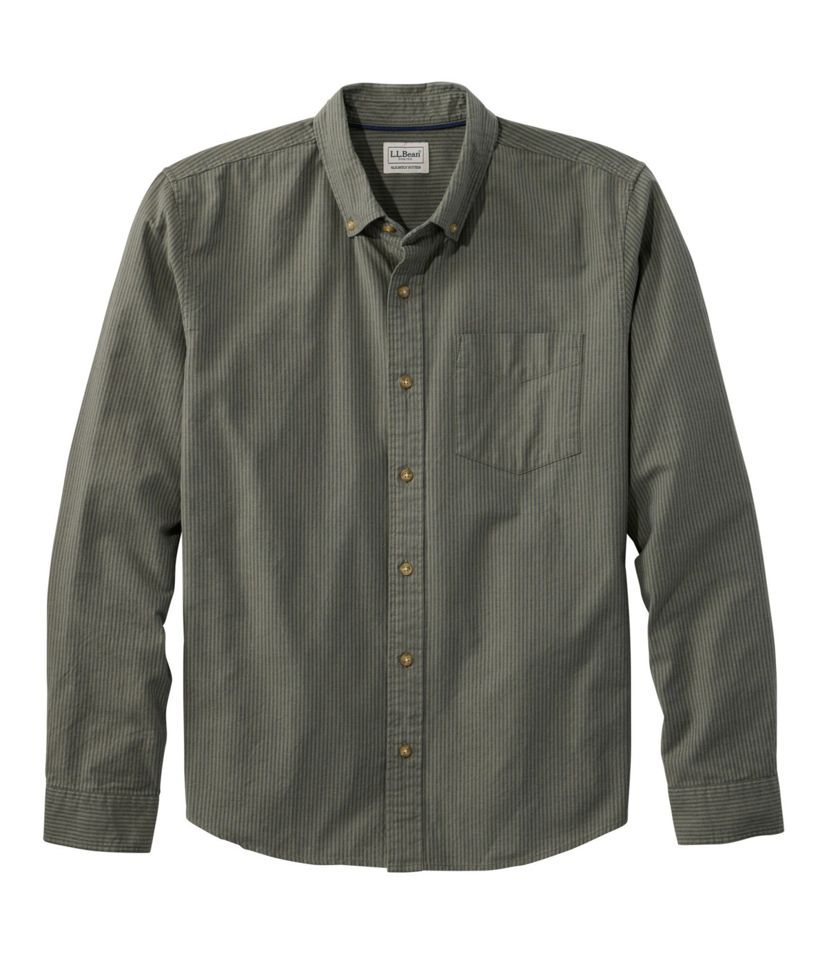 L.L.Bean Men's Sunwashed Oxford Shirt, Slightly Fitted Untucked Fit, Stripe Olive Gray