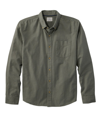 L.L.Bean Men's Sunwashed Oxford Shirt, Slightly Fitted Untucked Fit, Stripe Olive Gray