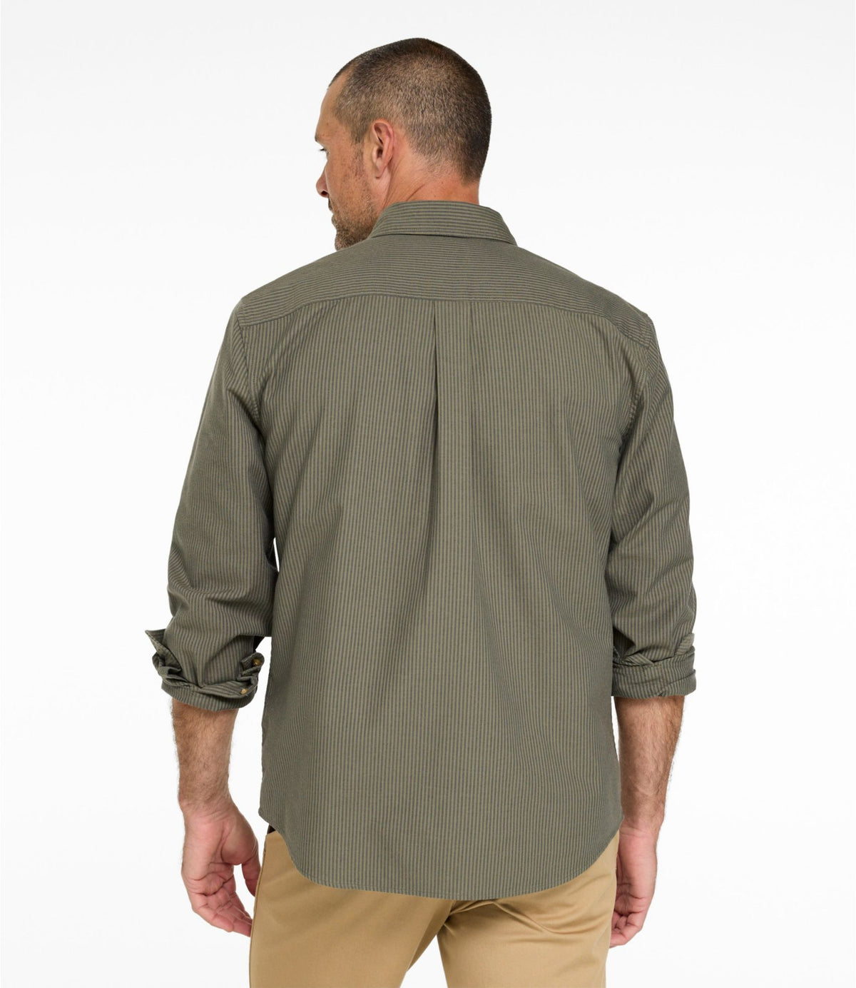 L.L.Bean Men's Sunwashed Oxford Shirt, Slightly Fitted Untucked Fit, Stripe Olive Gray