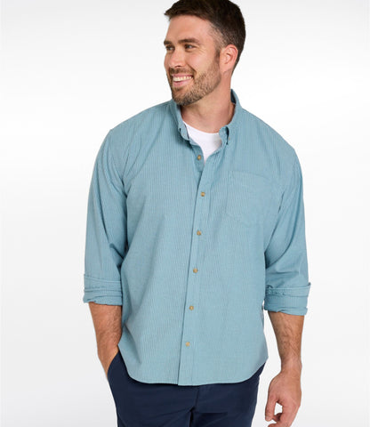 L.L.Bean Men's Sunwashed Oxford Shirt, Slightly Fitted Untucked Fit, Stripe Olive Gray