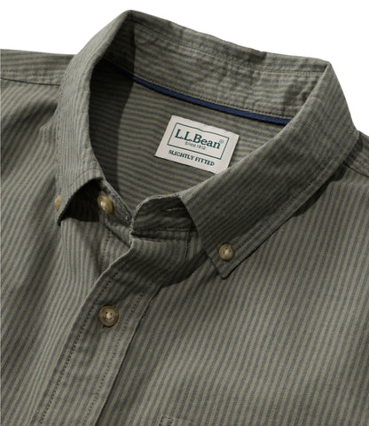 L.L.Bean Men's Sunwashed Oxford Shirt, Slightly Fitted Untucked Fit, Stripe Olive Gray