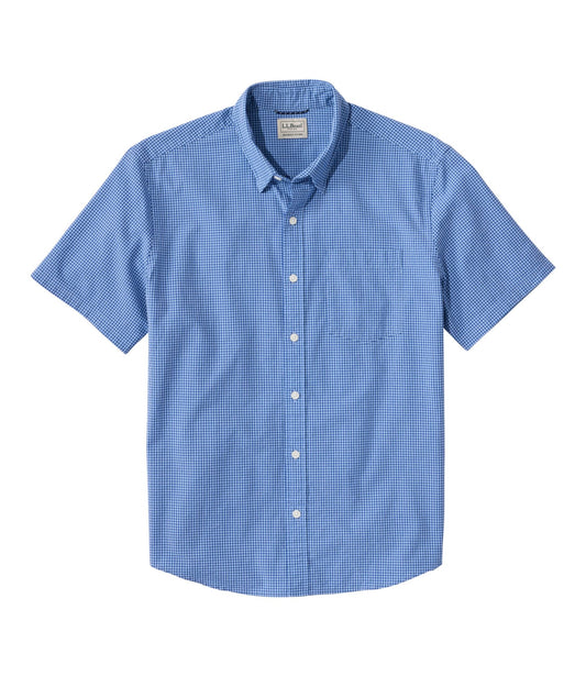 L.L.Bean Men's Comfort Stretch Performance® Seersucker Shirt, Short-Sleeve, Slightly Fitted Untucked Fit, Plaid Seaboard Blue