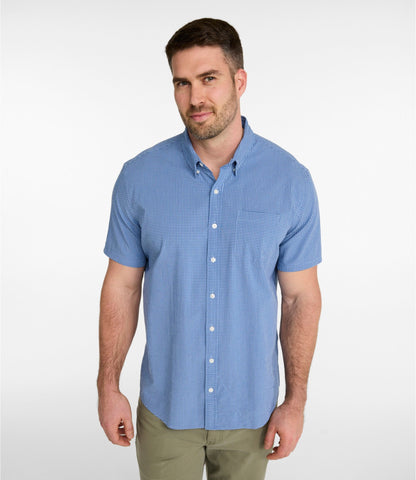 L.L.Bean Men's Comfort Stretch Performance® Seersucker Shirt, Short-Sleeve, Slightly Fitted Untucked Fit, Plaid Seaboard Blue