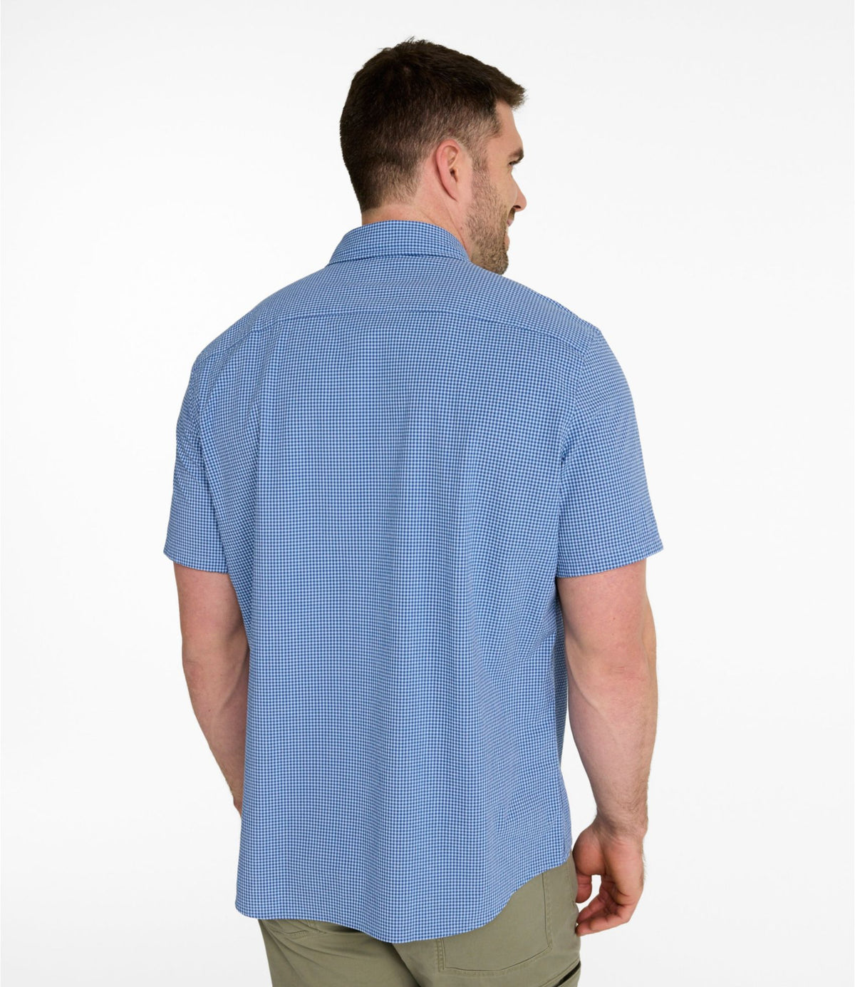 L.L.Bean Men's Comfort Stretch Performance® Seersucker Shirt, Short-Sleeve, Slightly Fitted Untucked Fit, Plaid Seaboard Blue