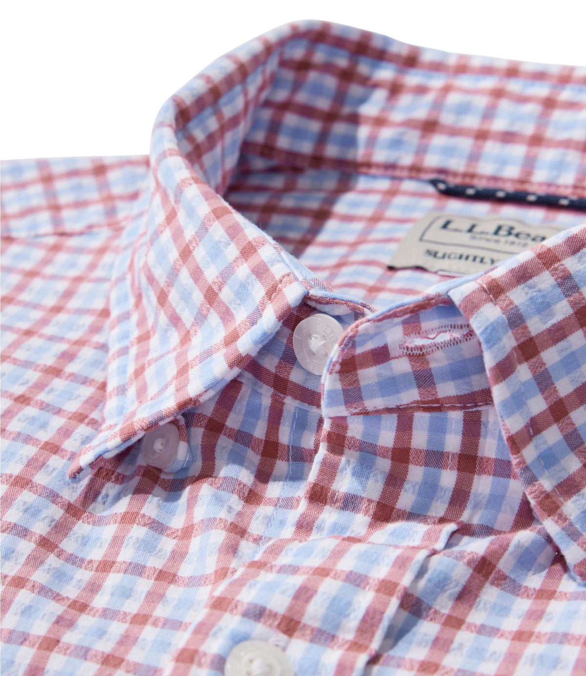 L.L.Bean Men's Comfort Stretch Performance® Seersucker Shirt, Short-Sleeve, Slightly Fitted Untucked Fit, Plaid Seaboard Blue
