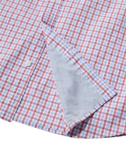 L.L.Bean Men's Comfort Stretch Performance® Seersucker Shirt, Short-Sleeve, Slightly Fitted Untucked Fit, Plaid Seaboard Blue