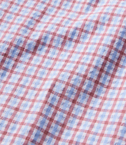 L.L.Bean Men's Comfort Stretch Performance® Seersucker Shirt, Short-Sleeve, Slightly Fitted Untucked Fit, Plaid Seaboard Blue