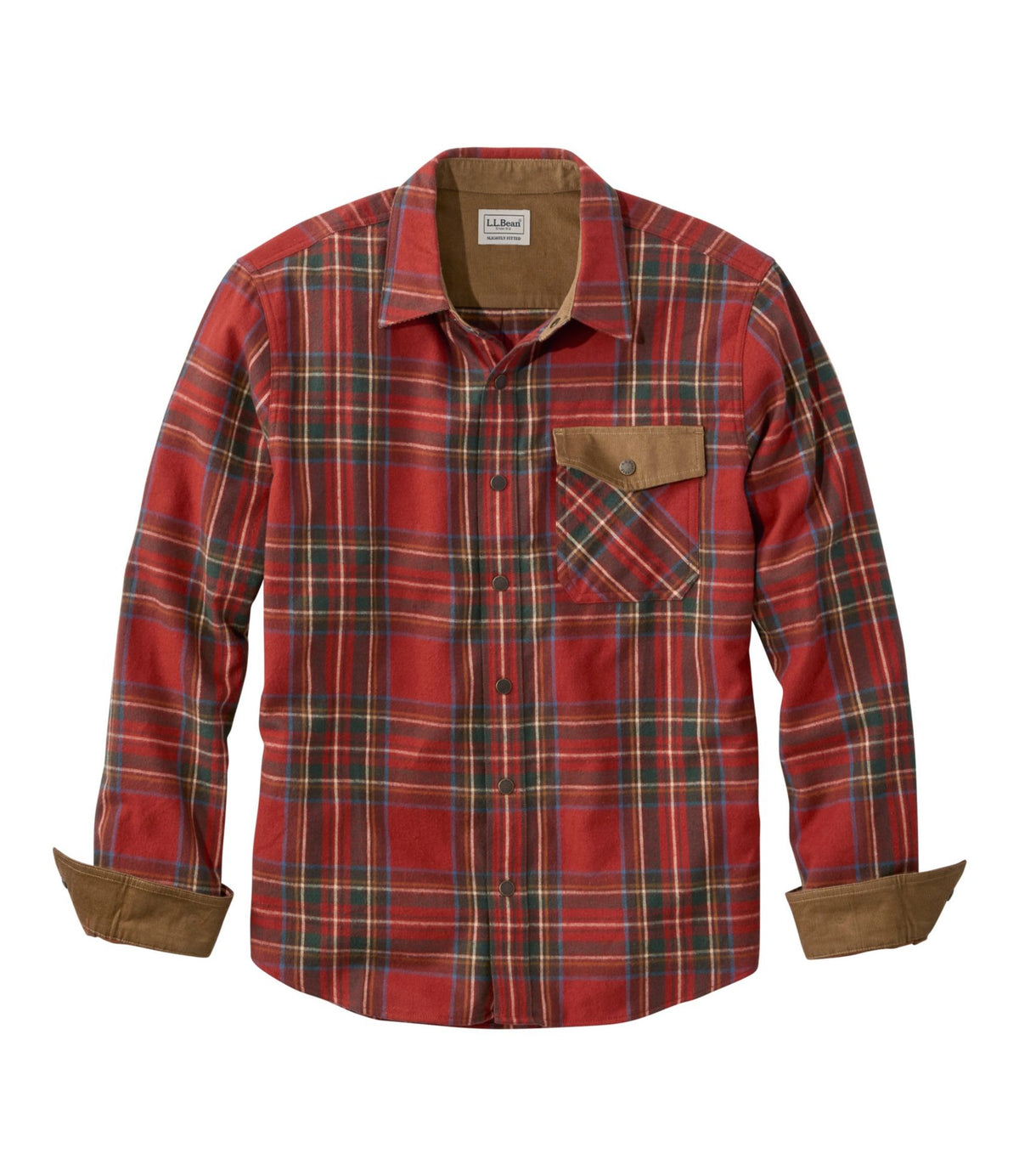 L.L.Bean Men's Scotch Plaid Flannel Shirt, Snap-Front, Slightly Fitted Untucked Fit Antique Royal Stewart