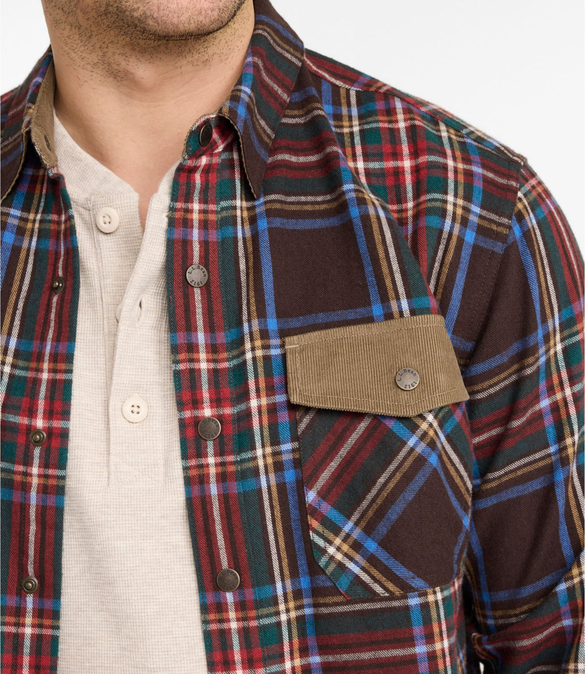 L.L.Bean Men's Scotch Plaid Flannel Shirt, Snap-Front, Slightly Fitted Untucked Fit Antique Royal Stewart