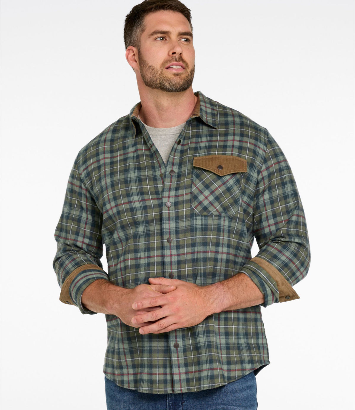 L.L.Bean Men's Scotch Plaid Flannel Shirt, Snap-Front, Slightly Fitted Untucked Fit Antique Royal Stewart