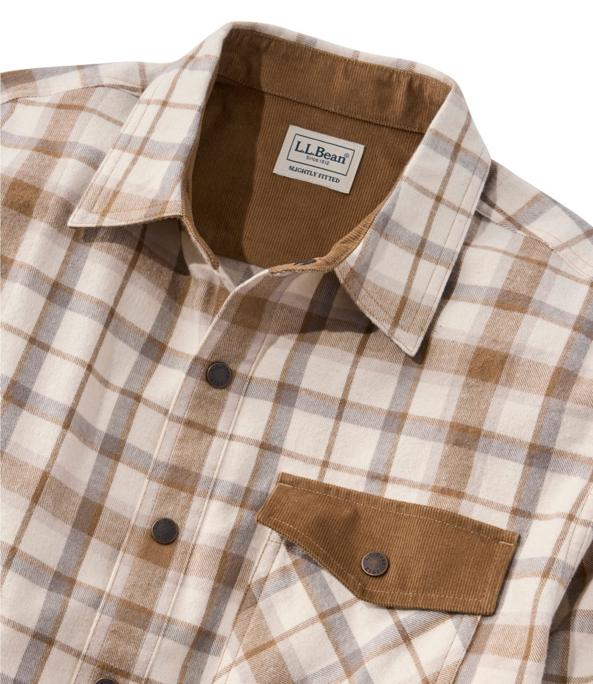 L.L.Bean Men's Scotch Plaid Flannel Shirt, Snap-Front, Slightly Fitted Untucked Fit Antique Royal Stewart