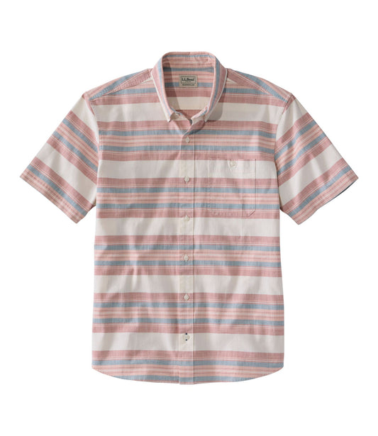 L.L.Bean Men's Comfort Stretch Chambray Shirt, Traditional Untucked Fit, Short-Sleeve, Stripe Faded Redwood