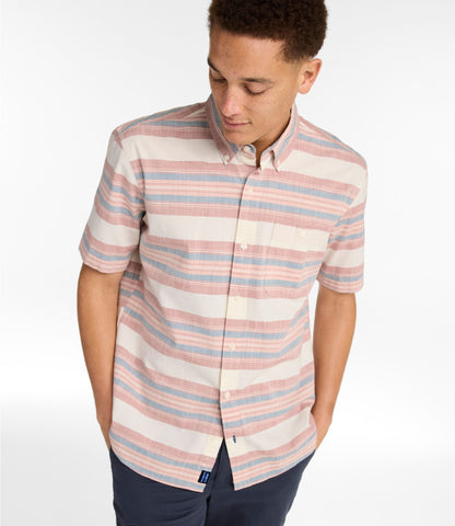 L.L.Bean Men's Comfort Stretch Chambray Shirt, Traditional Untucked Fit, Short-Sleeve, Stripe Faded Redwood