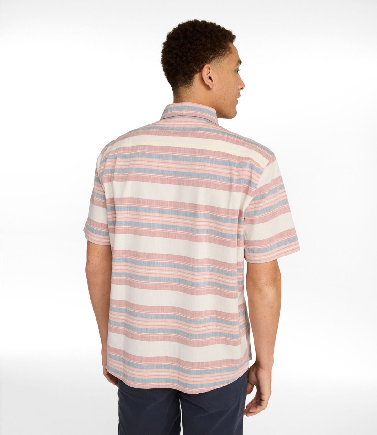 L.L.Bean Men's Comfort Stretch Chambray Shirt, Traditional Untucked Fit, Short-Sleeve, Stripe Faded Redwood