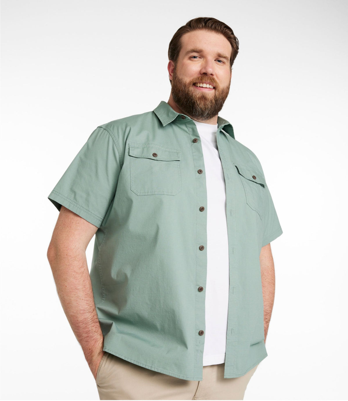 L.L.Bean Men's Riverton Ripstop Shirt, Short-Sleeve, Traditional Untucked Fit Delta Blue