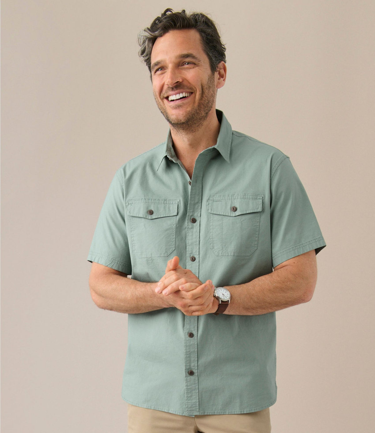 L.L.Bean Men's Riverton Ripstop Shirt, Short-Sleeve, Traditional Untucked Fit Delta Blue