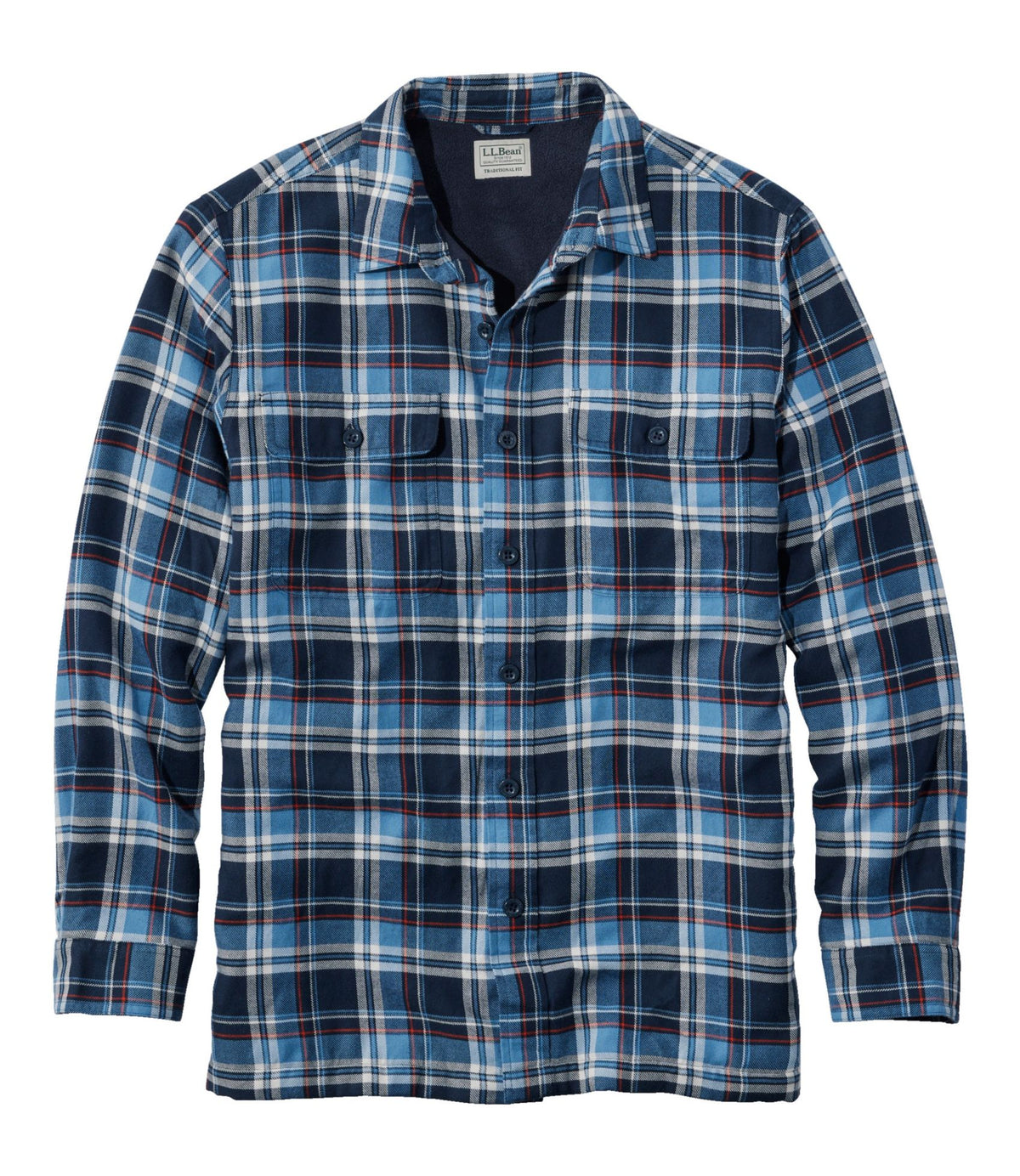 L.L.Bean Men's Fleece-Lined Flannel Shirt, Traditional Fit, Plaid Chalk Blue