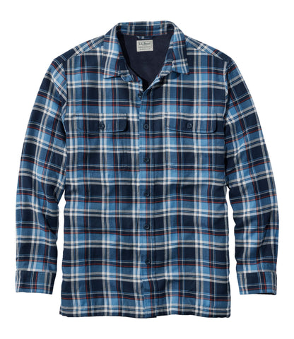 L.L.Bean Men's Fleece-Lined Flannel Shirt, Traditional Fit, Plaid Chalk Blue