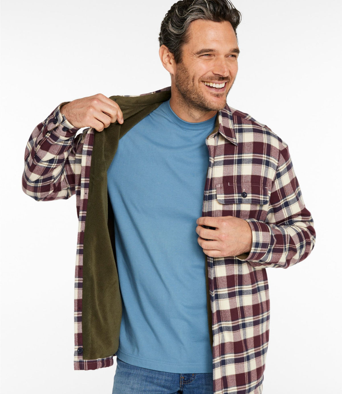L.L.Bean Men's Fleece-Lined Flannel Shirt, Traditional Fit, Plaid Chalk Blue