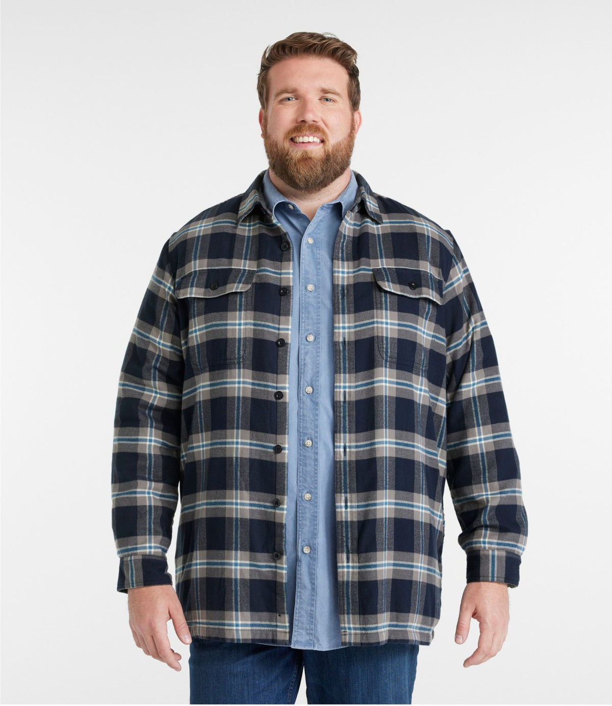 L.L.Bean Men's Fleece-Lined Flannel Shirt, Traditional Fit, Plaid Chalk Blue